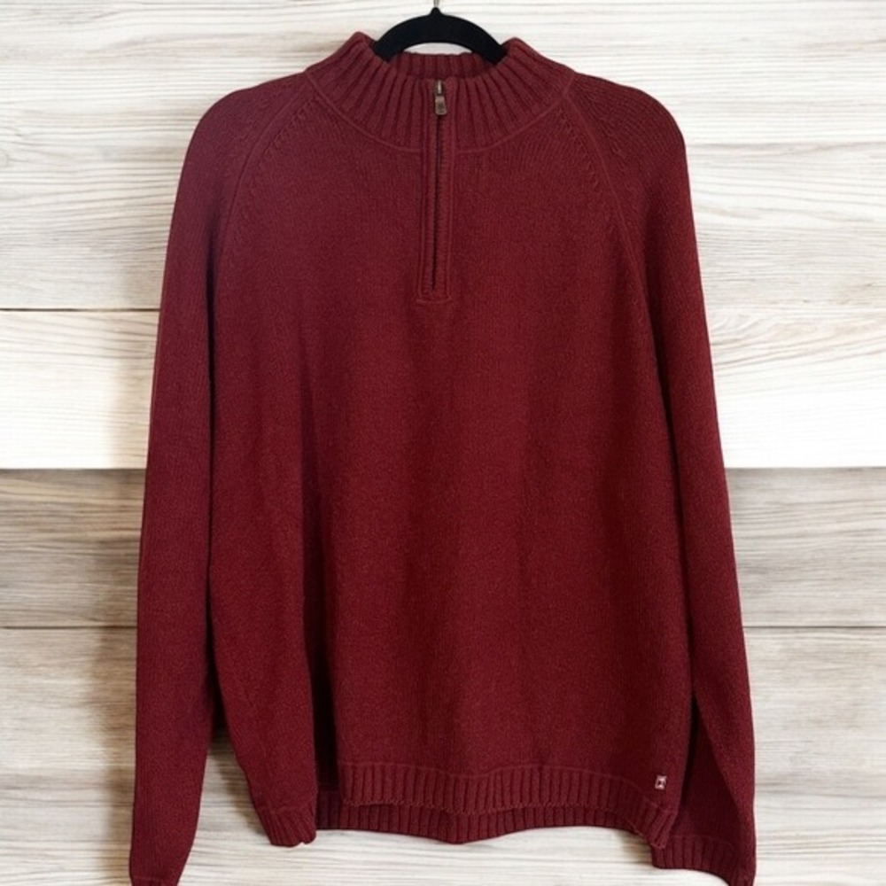 Tommy Bahama XL Mens 1/4 Zip Sweater Pullover‎ Red Maroon Cotton Knit Casual